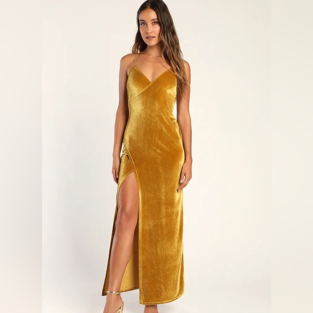 Lulus Gold Yellow Velvet Maxi Dress